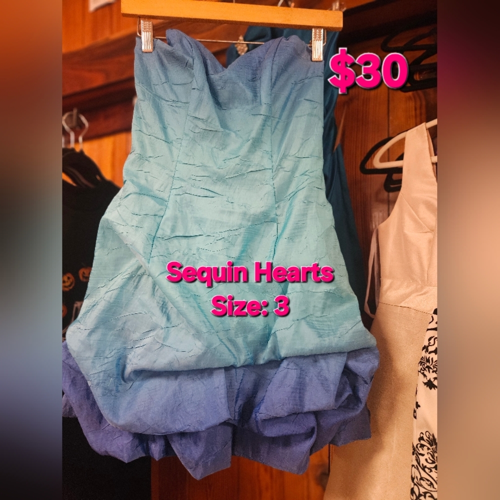 Sequin Hearts Aqua and Blue Mini Steapless Dress